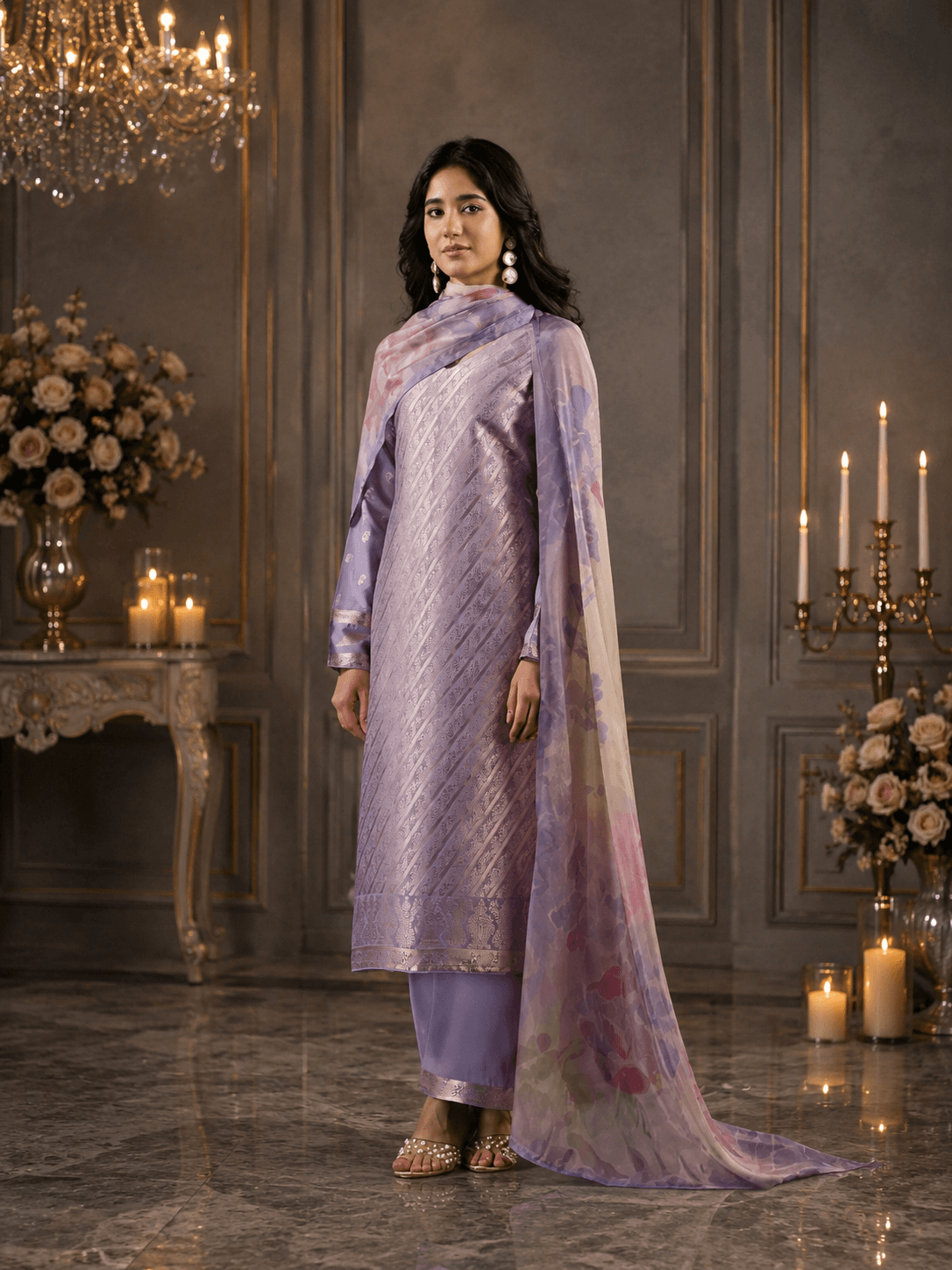 Dusty Lavender Viscose Silk Katan Unstitched Three Piece